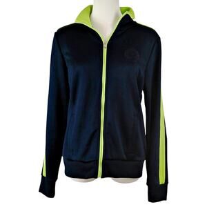 Ralph Lauren Active Womens MED Blue Green Crest Zip Up Track Jacket Logo Crest